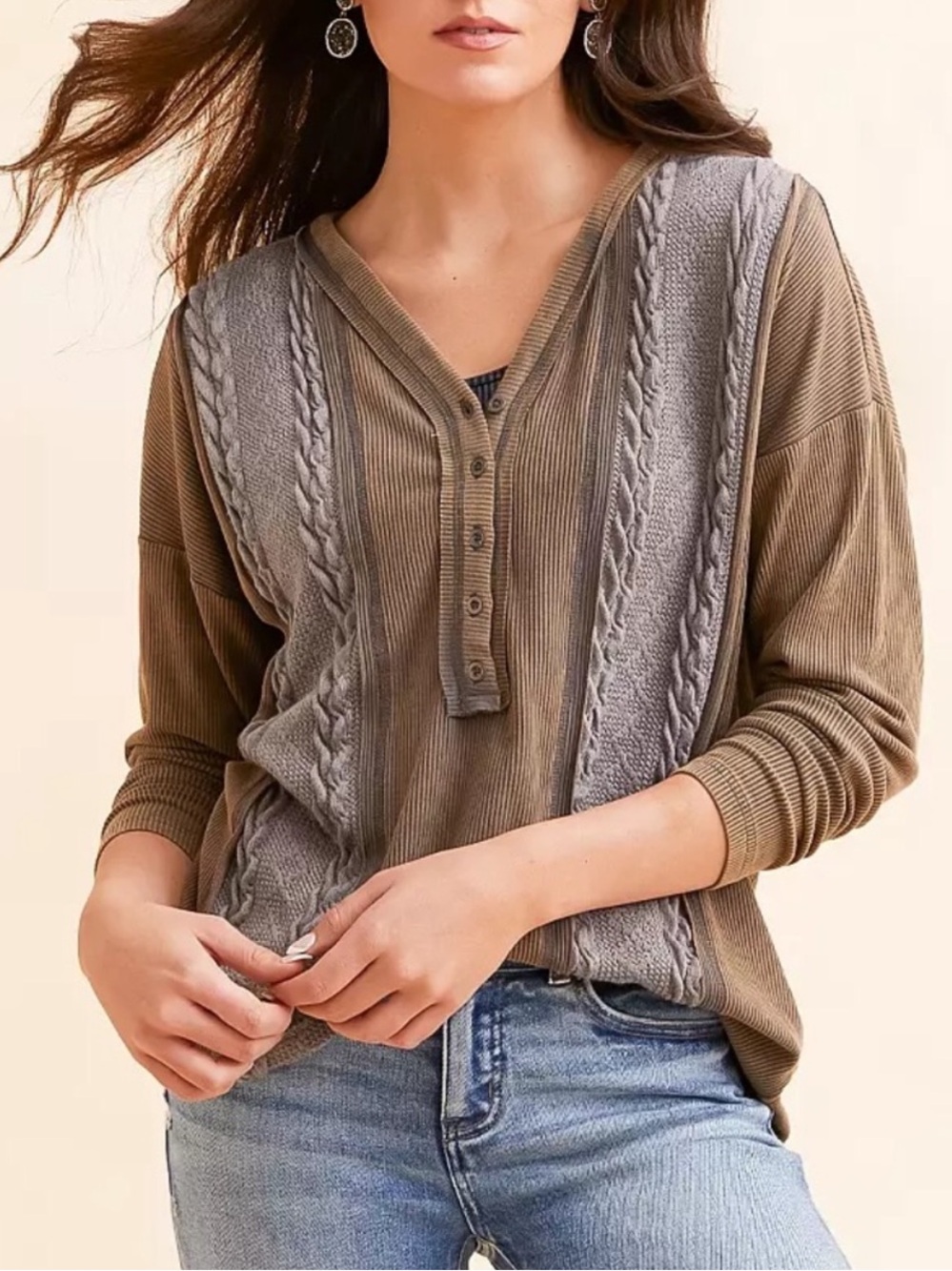 BKE textured henley top sz M